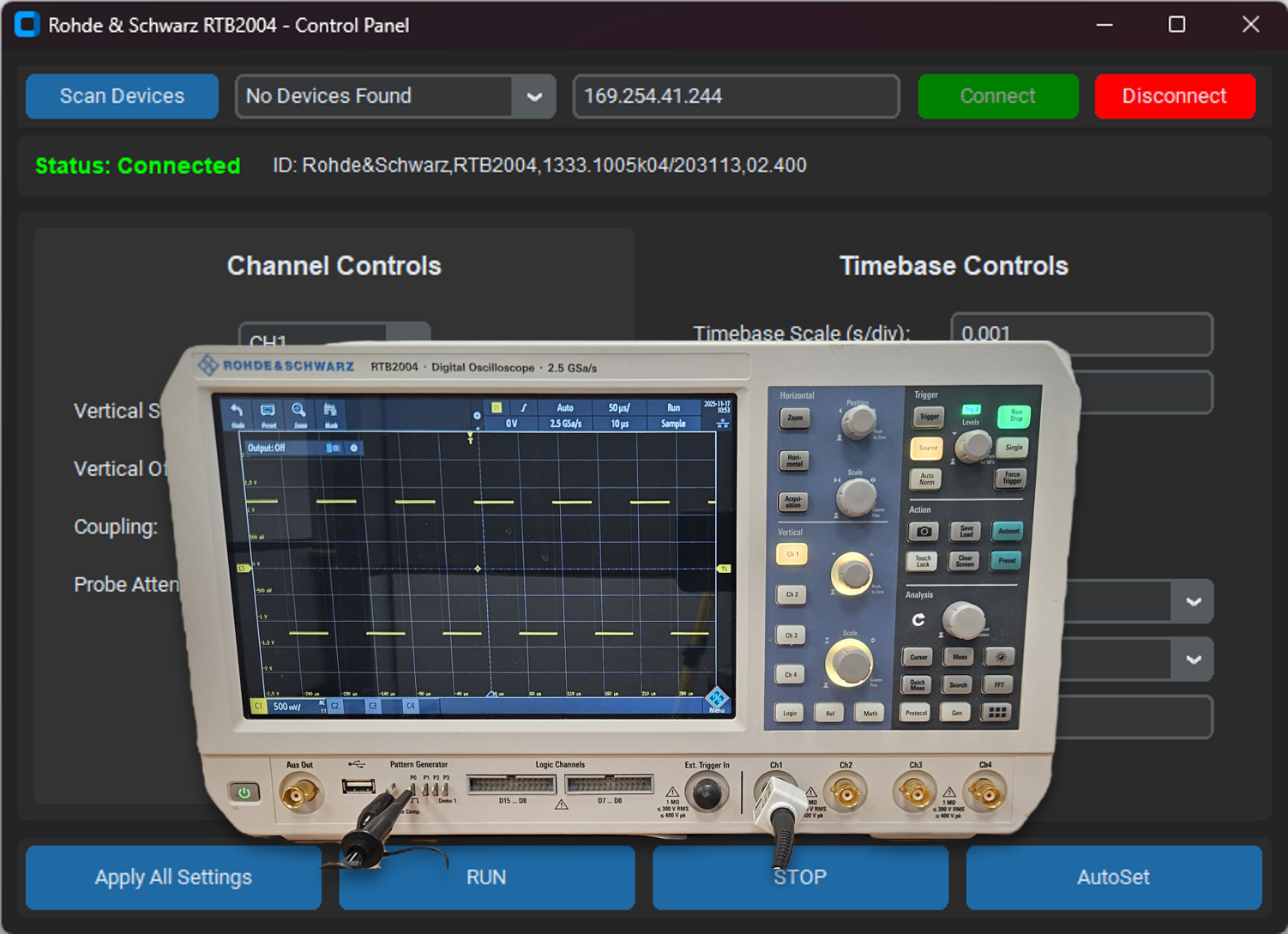 Controlling Rohde&Shwarz RTB2004 Oscillosocpe with Python