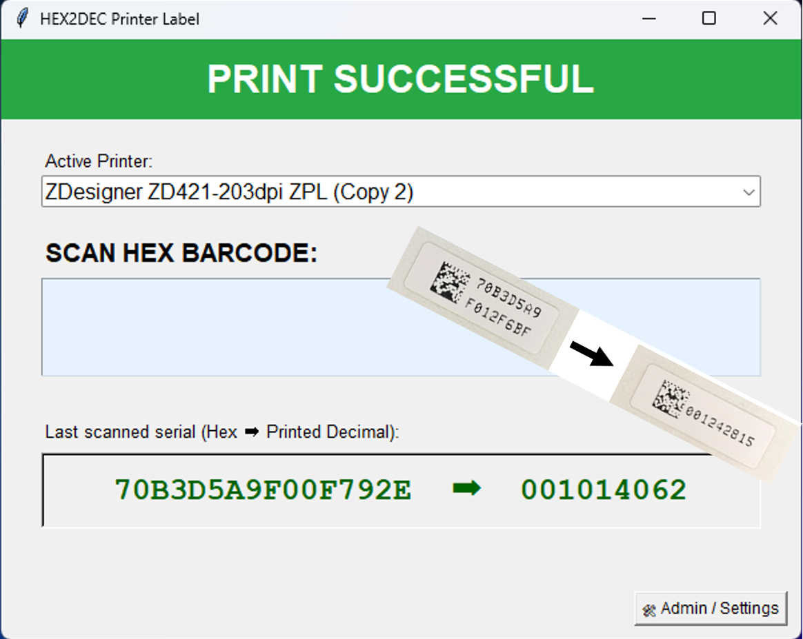 HEX2DEC Production Labeling System